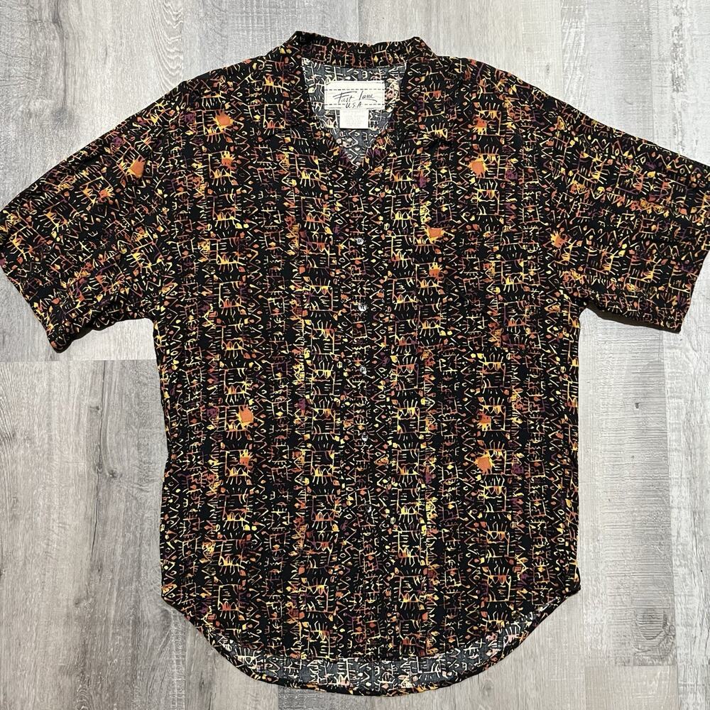 VTG Fast Lane Hawaiian Camp Shirt Mens XL Aloha Geometric Abstract 80s USA Rayon